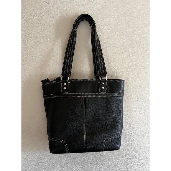 Vintage Coach Hampton Black Pebble Leather Tote Turnlock Zip Medium Bag F13959 - Picture 2 of 13